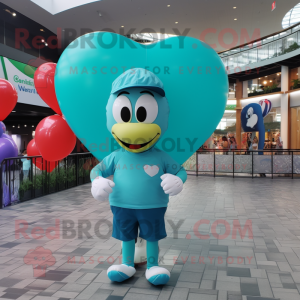 Teal Heart Shaped Balloons mascot costume character dressed with a Running Shorts and Caps