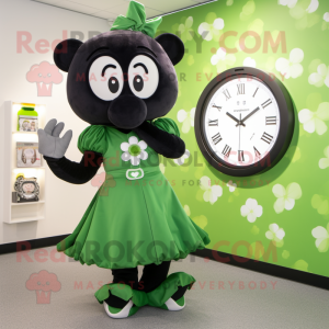 Black Four Leaf Clover mascot costume character dressed with a Dress and Watches