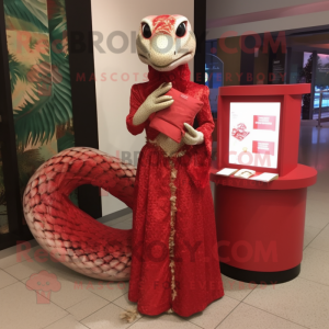 Röd Python maskot kostym...