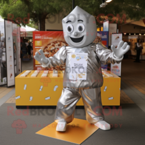 Silver Chocolate Bar mascot costume character dressed with a V-Neck Tee and Anklets