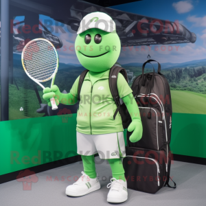 Green Tennis Racket mascot costume character dressed with a Cargo Pants and Belts