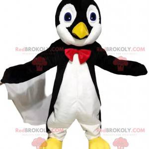 Black and white penguin mascot with a red bow tie -
