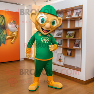 Gold Irish Flag mascot costume character dressed with a Capri Pants and Headbands
