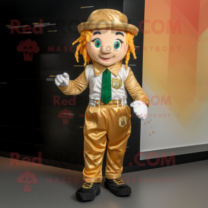 Gold Irish Flag mascot costume character dressed with a Capri Pants and Headbands