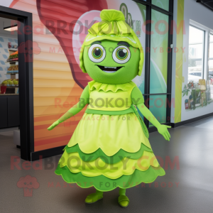 Lime Green Tacos mascot costume character dressed with a Mini Dress and Headbands
