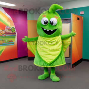 Lime Green Tacos mascot costume character dressed with a Mini Dress and Headbands
