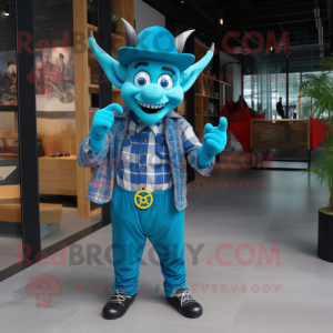 Cyan Devil maskot kostume...