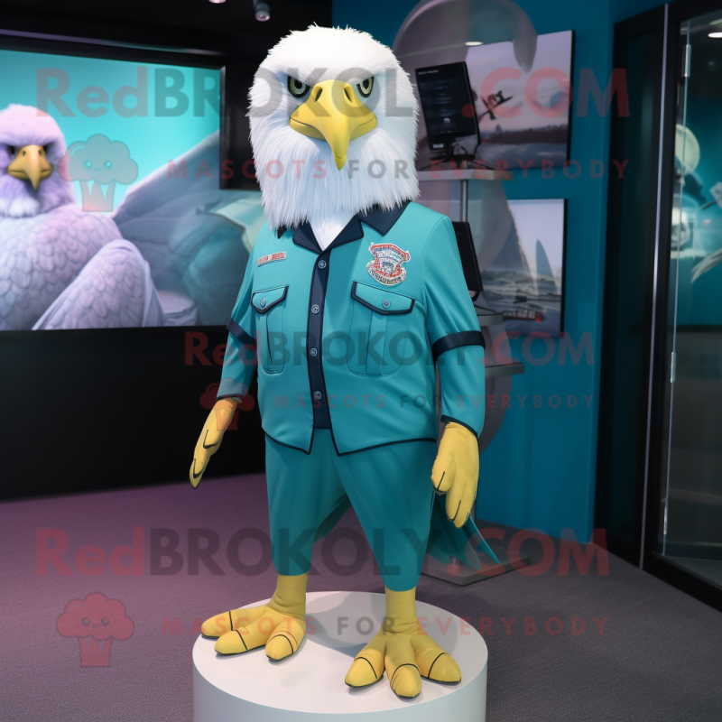 Teal Bald Eagle mascot costume character dressed with a Mini Skirt and ...