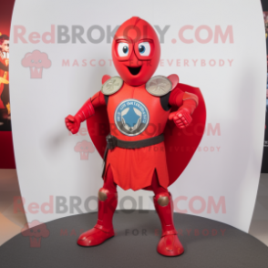 Red Celtic Shield mascot costume character dressed with a Skinny Jeans and Lapel pins