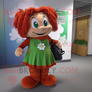 Rust Four Leaf Clover mascot costume character dressed with a Maxi Dress and Backpacks