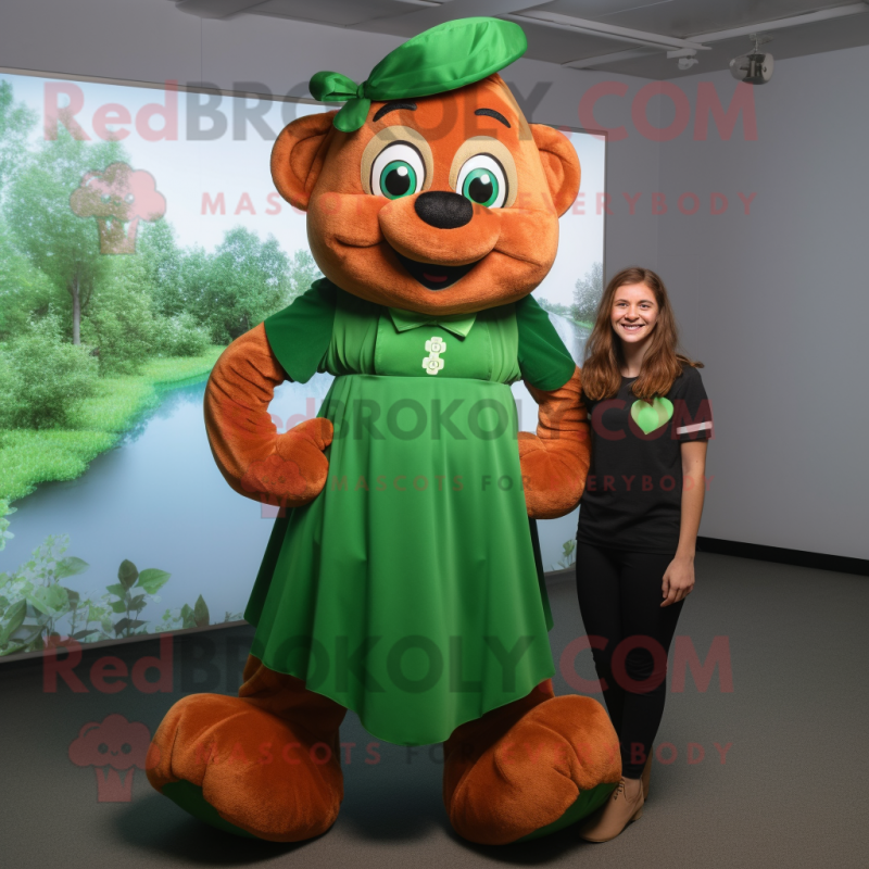 Rust Four Leaf Clover mascot costume character dressed with a Maxi Dress  and Backpacks - Mascot Costumes -  Sizes L (175-180CM)