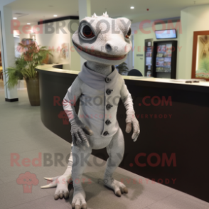 Gray Geckos mascot costume character dressed with a Rash Guard and Tie pins