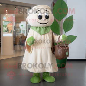 Cream Beanstalk mascot costume character dressed with a Wrap Dress and Tote bags
