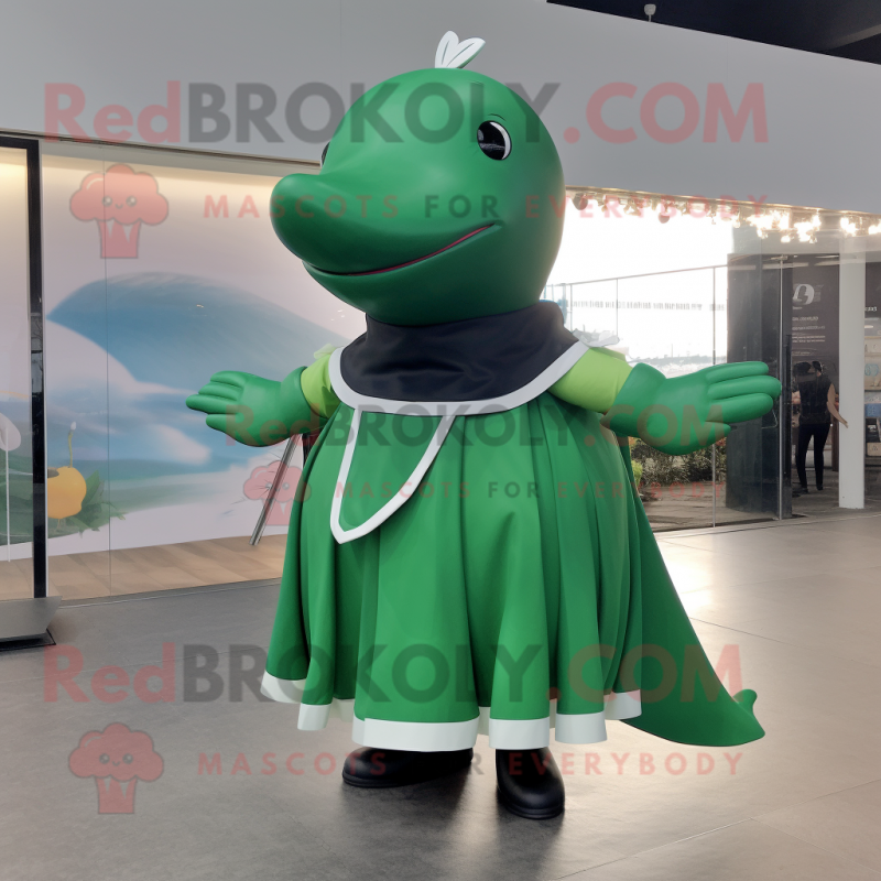 Forest Green Humpback Whale mascot costume character dressed with a A ...