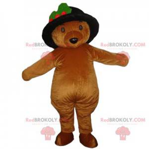 Brown bear mascot with a black hat - Redbrokoly.com
