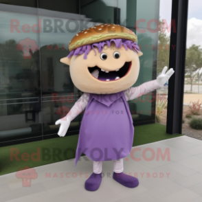 Lavender Pulled Pork Sandwich mascot costume character dressed with a Sheath Dress and Foot pads