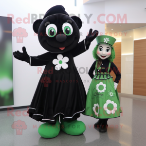 Black Four Leaf Clover mascot costume character dressed with a Maxi Skirt and Watches
