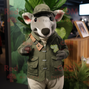 Olive Tapir maskot drakt...