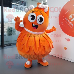 Orange Candy Box mascot costume character dressed with a Circle Skirt and Mittens