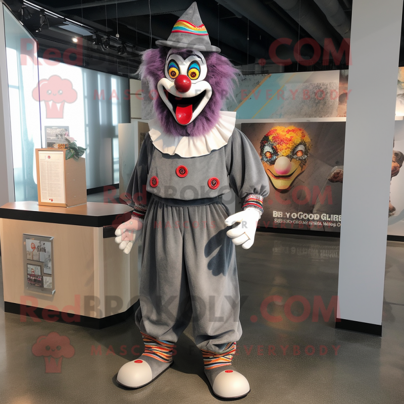 Gray Evil Clown mascot costume character dressed with a Corduroy Pants and Anklets