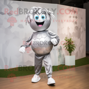 Silver Soccer Ball mascot costume character dressed with a Culottes and Brooches