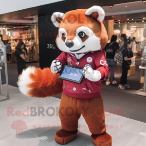 Maroon Red Panda maskot...