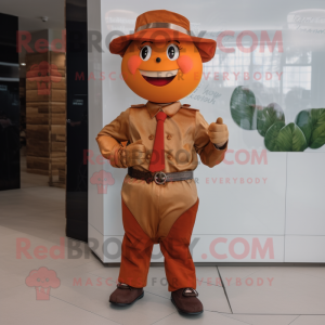 Rust Apple mascot costume character dressed with a Chinos and Belts