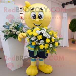 Lemon Yellow Bouquet Of Flowers mascot costume character dressed with a Rugby Shirt and Pocket squares