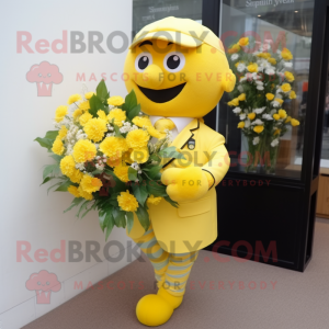 Lemon Yellow Bouquet Of Flowers mascot costume character dressed with a Rugby Shirt and Pocket squares