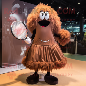 Brown Tennis Racket mascot costume character dressed with a Ball Gown and Hairpins