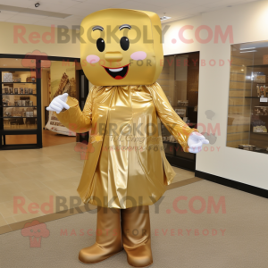 Gold Chocolates mascot costume character dressed with a Sheath Dress and Shoe clips