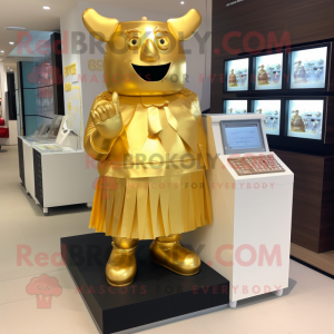 Gold Chocolates mascot costume character dressed with a Sheath Dress and Shoe clips