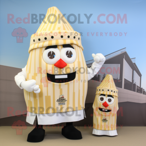 Cream French Fries mascot costume character dressed with a Rash Guard and Shawls