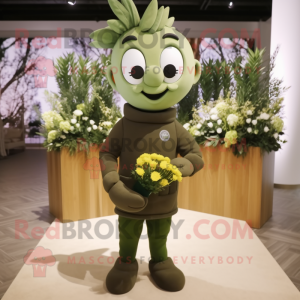 Olive Bouquet Of Flowers mascot costume character dressed with a Sweatshirt and Belts