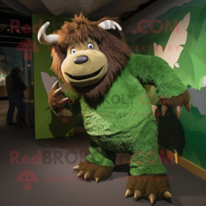 Personaje de disfraz de mascota de rinoceronte lanudo verde