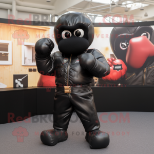 Black Boxing Glove mascot costume character dressed with a Leather Jacket and Pocket squares