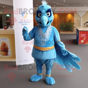 Sky Blue Butter Chicken mascot costume character dressed with a Waistcoat and Anklets