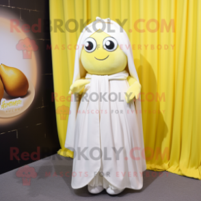 White Lemon mascot costume character dressed with a Skirt and Shawl pins