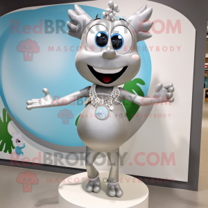 Silver Pho mascot costume character dressed with a Bikini and Necklaces