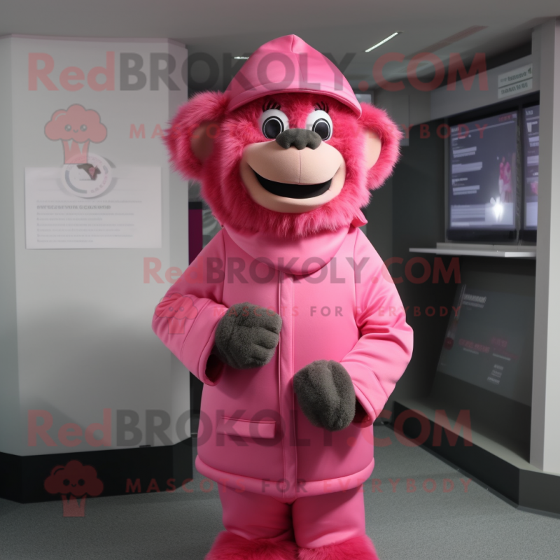 Pink Baboon mascot costume character dressed with a Turtleneck and Cummerbunds