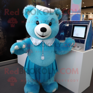 Cyan Bear maskot kostym...