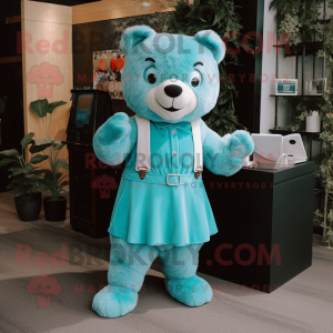 Cyan Bear maskot kostyme...