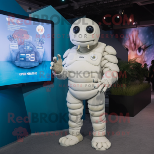 White Trilobite mascot costume character dressed with a Tank Top and Digital watches