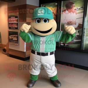Green Lasagna mascot costume character dressed with a Baseball Tee and Bracelet watches