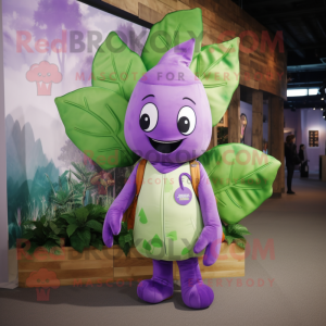 Lavender Beanstalk mascot costume character dressed with a Windbreaker and Messenger bags