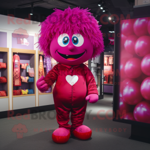 Magenta Heart Shaped Balloons mascot costume character dressed with a Jumpsuit and Lapel pins