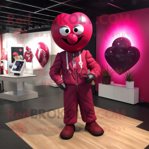 Magenta Heart Shaped Balloons mascot costume character dressed with a Jumpsuit and Lapel pins