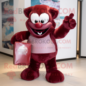 Maroon Ice mascot costume character dressed with a Bikini and Clutch bags