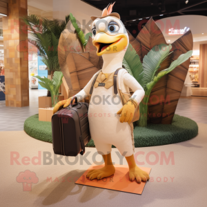 Beige Woodpecker mascot costume character dressed with a Bikini and Handbags