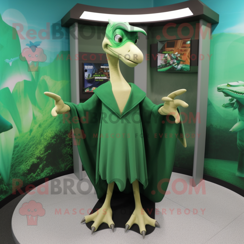 Forest Green Pterodactyl mascot costume character dressed with a Cover-up and Bracelets